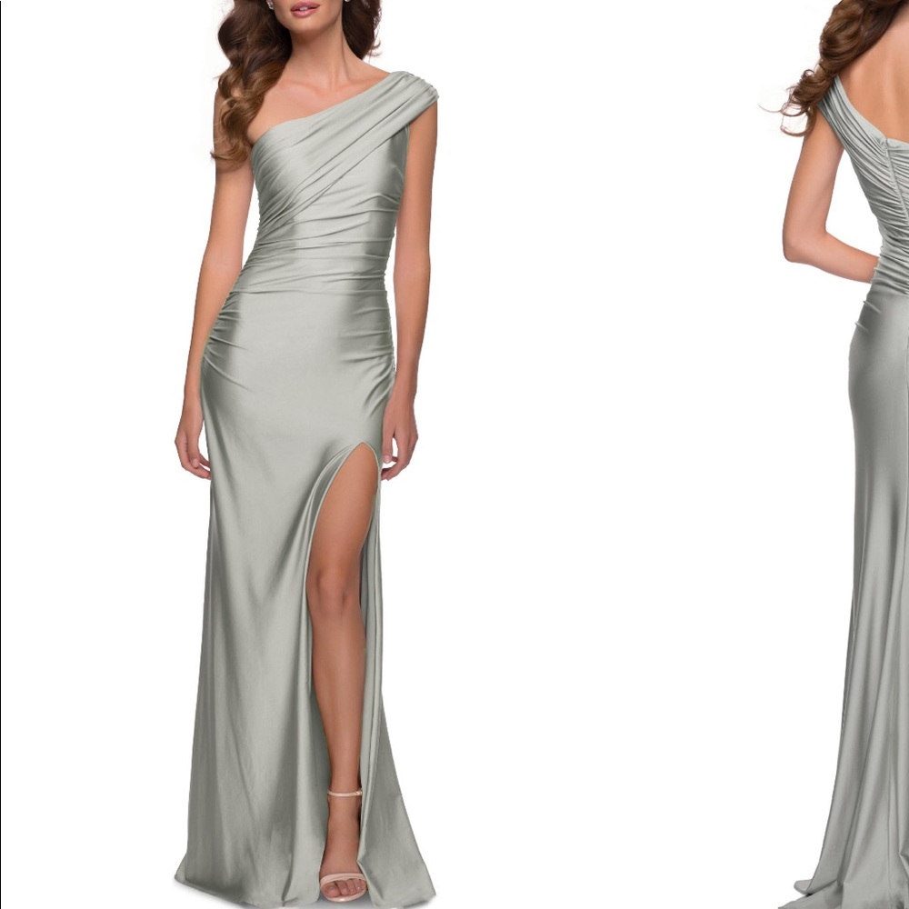 La Femme Elegant Silver Wedding Dress
